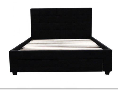 Hot sale upholstery black PU leather bed frame with two lines buttons headboard for bedroom furniture