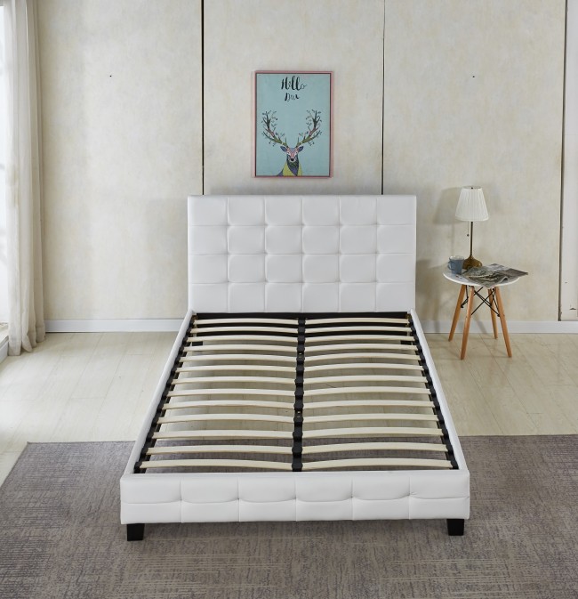 Wholesale Simple modern style white color leather bed frame with button headboard for home furniture