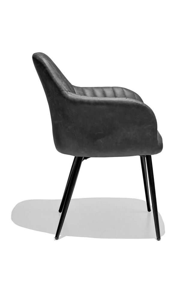 Dark Grey Faux Leather Dining Armchair with Metal Legs