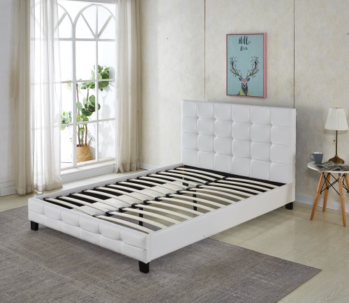 Wholesale Simple modern style white color leather bed frame with button headboard for home furniture