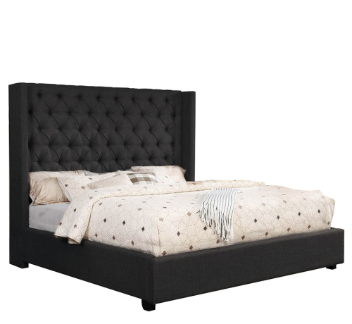 High back wing headboard simple new design double queen king size velvet fabric buttons tufted bed frame