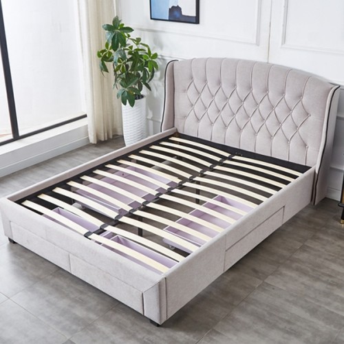 modern designs  made in China  factory price wooden frame  best quality 6 drawers wing faux fabric upholstery bed frame design