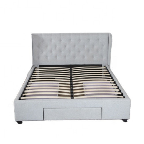 hot sale nice design modern fabric sleigh bed  3 drawers storage bed frame with tufted and winged headboard