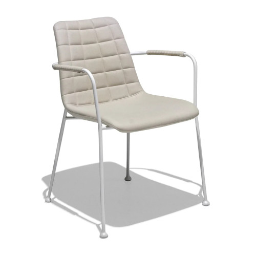 Beige Upholstered Dining Chair with Armrest 