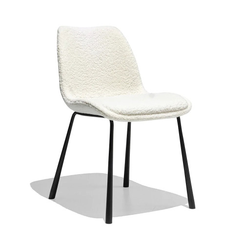 White luxury boucle dining chair with metal legs
