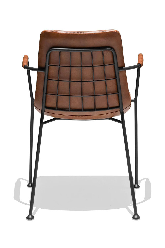 Brown Upholstered Dining Chair with Armrest 