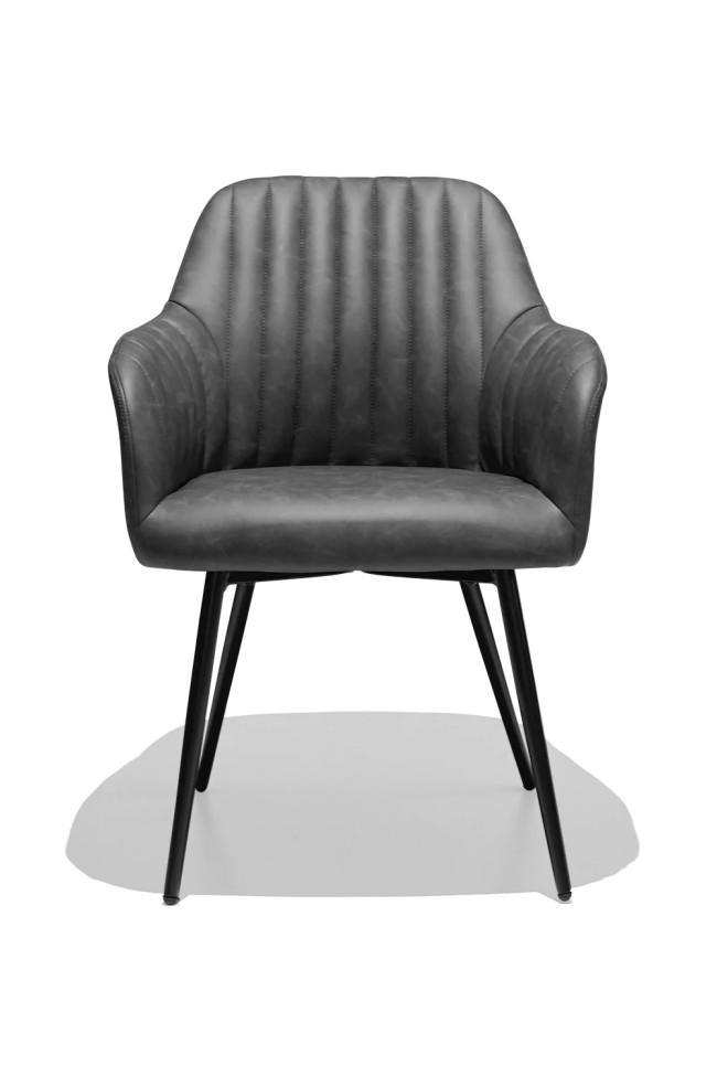 Dark Grey Faux Leather Dining Armchair with Metal Legs