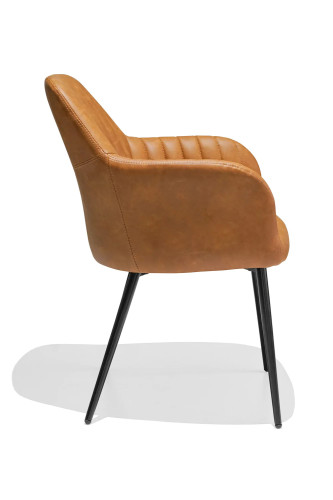 Brown Faux Leather Dining Armchair with Metal Legs