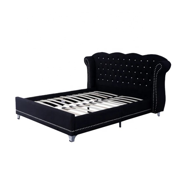 Crushed Diamonds Headboard Upholster Velvet Royal Design Bedroom Furniture Double Size Wooden Bed Frame