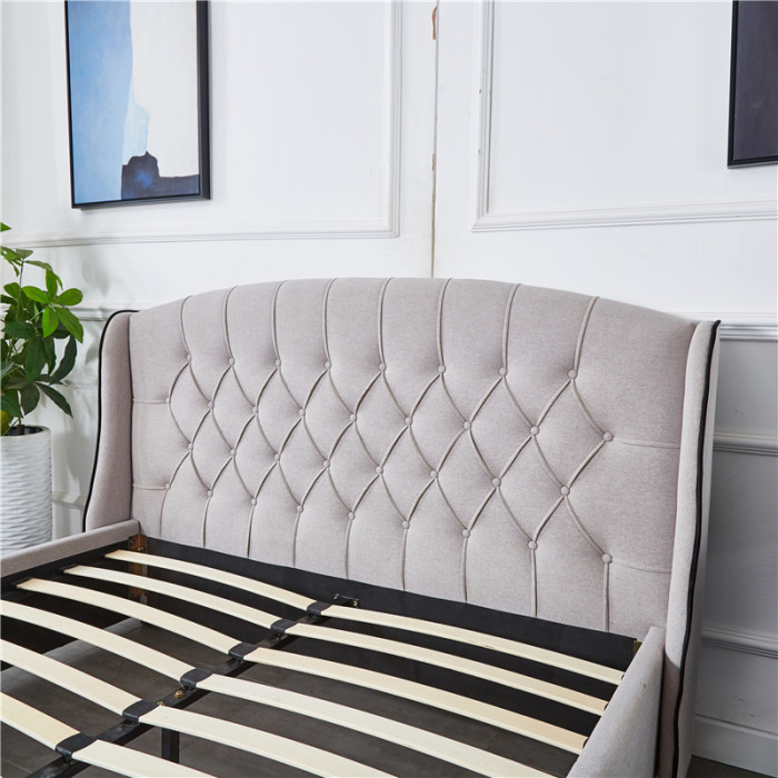 high quality luxury design fabric bed frame 4 drawers storage bed with buttons tufted winged headboard for bedroom set