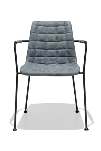 Dark Blue Upholstered Dining Chair with Armrest 