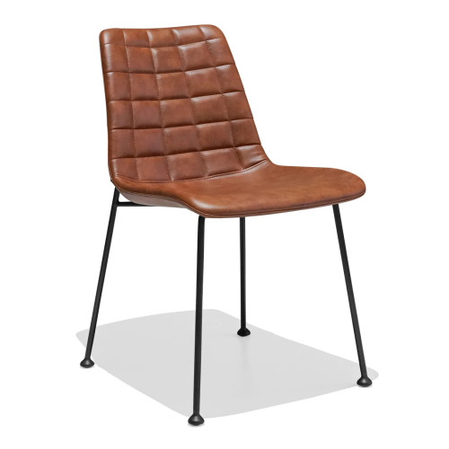 Brown faux leather dining chair with metal feet