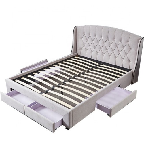 modern designs  made in China  factory price wooden frame  best quality 6 drawers wing faux fabric upholstery bed frame design