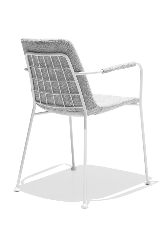 Light grey fabric dining chair with armrest