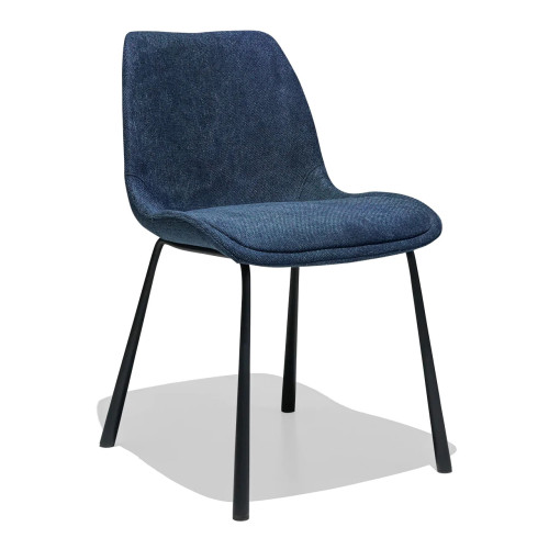Stylish dark blue linen fabric dining chair with metal legs