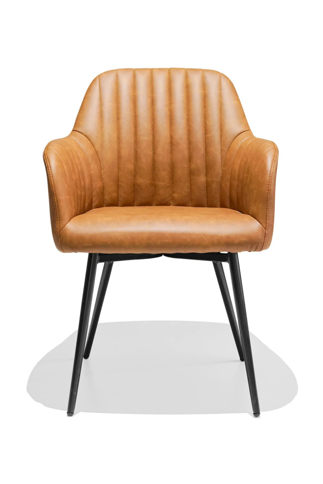 Brown Faux Leather Dining Armchair with Metal Legs