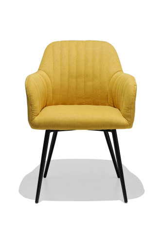 Yellow Fabric Dining Armchair with Metal Legs