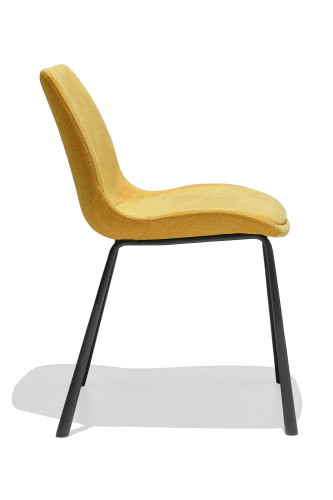 Stylish and versatile yellow linen dining chair with metal legs