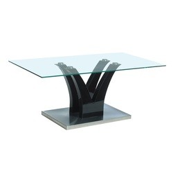 Rectangle Veneer Wooden Top Dining Table with a Black Metal Stand