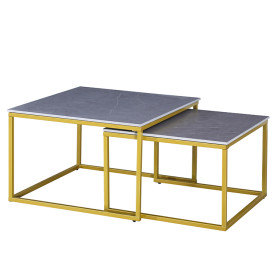 cheap square shape corner center coffee table extendable grey gold solid sintered stone nesting table set
