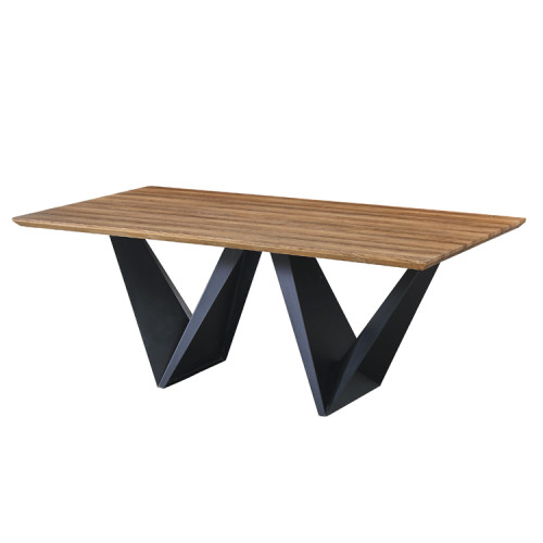 Rectangle Veneer Wooden Top Dining Table with a sleek metal base
