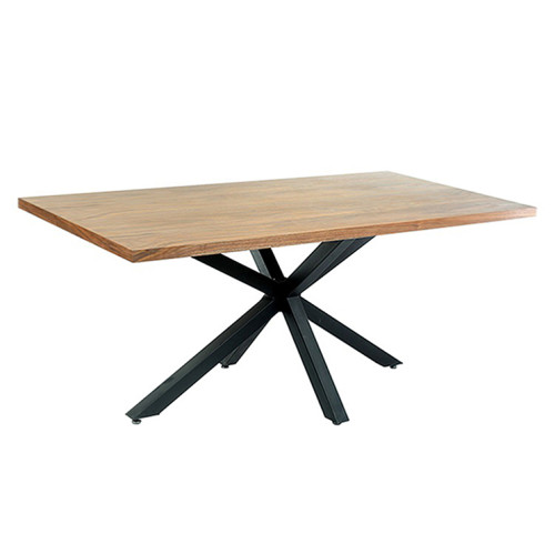 Rectangle Veneer Wooden Top Dining Table with a Black Metal Stand