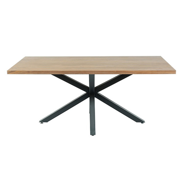 Rectangle Veneer Wooden Top Dining Table with a Black Metal Stand