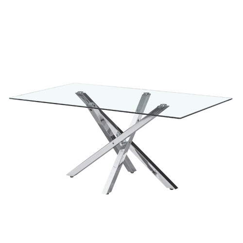square tempered glass top restaurant dining table with chrome leg