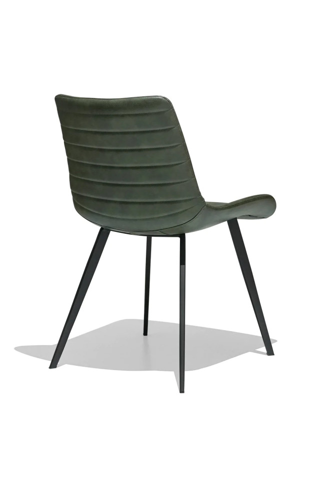 Dark green faux leather restaurant dining chair with metal feet
