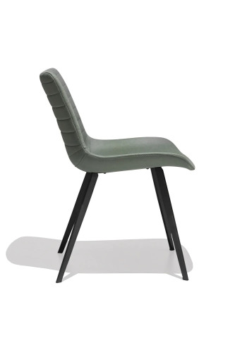 Curved back dark green fabric kitchen chair with metal feet
