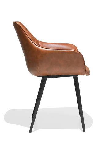 Brown upholstered armchair with metal legs