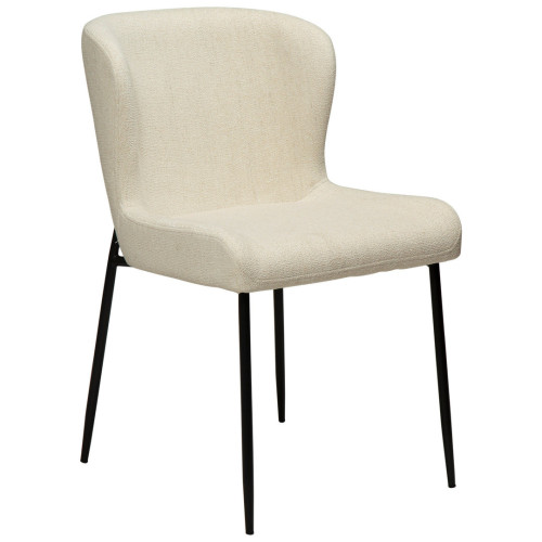Elegant and stylish beige fabric dining chair with metal legs