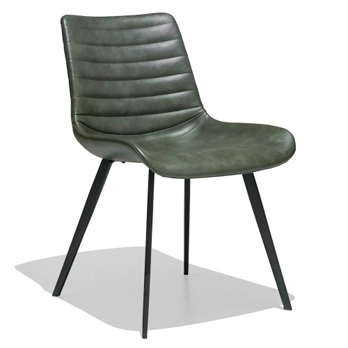 Dark green faux leather restaurant dining chair with metal feet