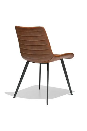 Curved back brown upholstered dining chair with metal feet