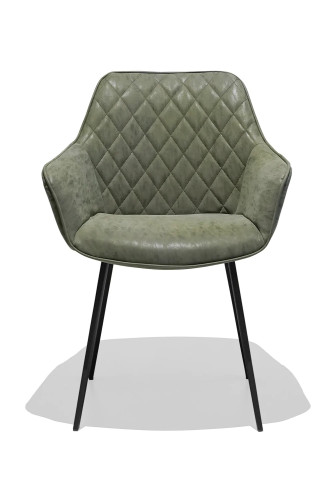 Contemporary dark green fabric dining chair with armrest