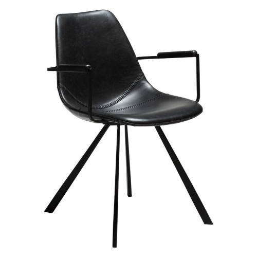 Mid century modern black faux leather dining armchair