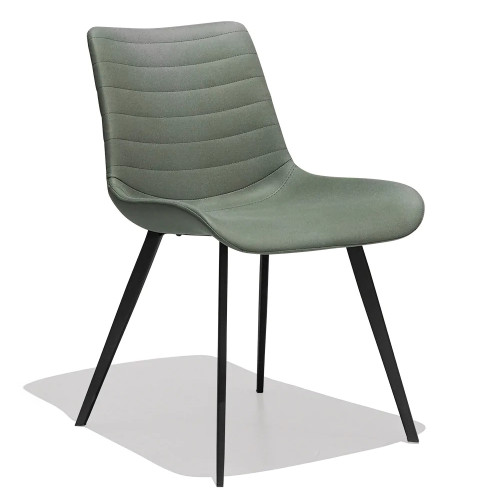 Curved back dark green fabric kitchen chair with metal feet