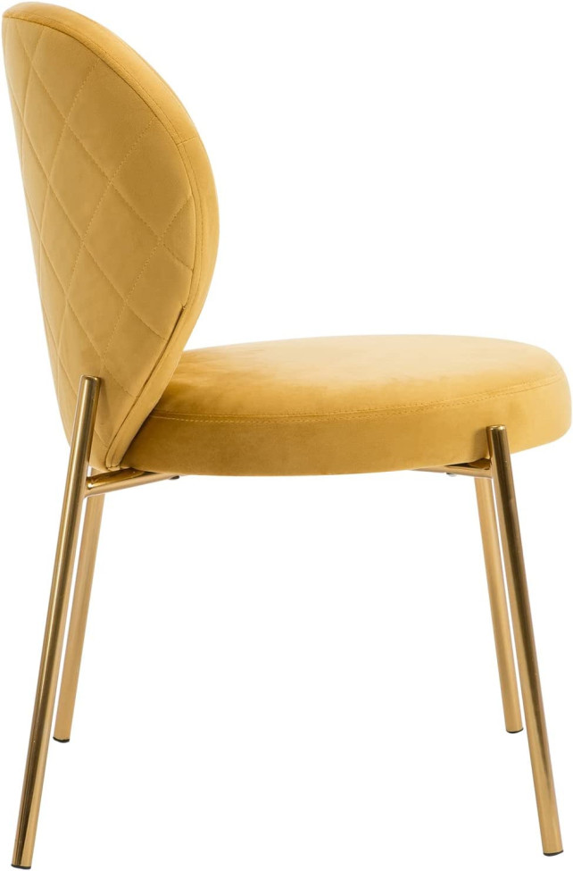 Yellow Velvet Dining Chair with Golden Metal Legs