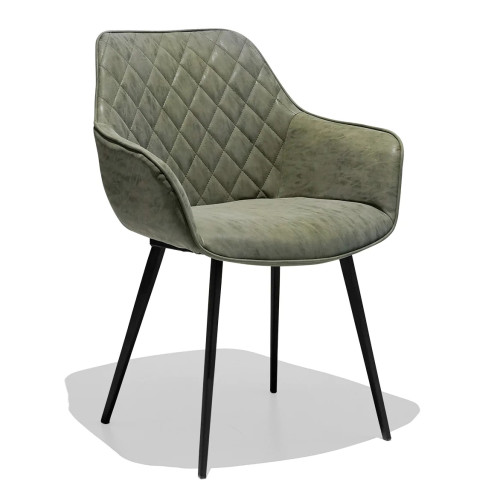 Contemporary dark green fabric dining chair with armrest