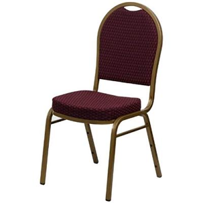 Multipurpose Stacking Chair Dome Back Design Powder Coated Steel Frame Finish - Burgundy Patterned Fabric Seat/Gold Frame/2221