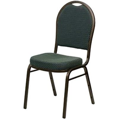 Commercial Grade Multipurpose Stacking Chair Dome Back Design, Powder Coated Steel Frame Finish - Green Patterned Fabric Seat/Gold Vein Frame/2221