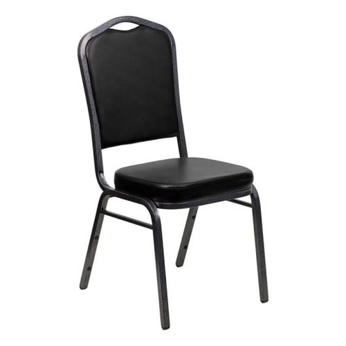 Vinyl/Steel Crown Back Banquet Stacking Chair in Black