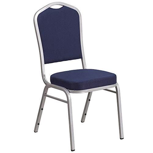 Navy Blue and Silver Hercules Crown Back Stacking Banquet Chair