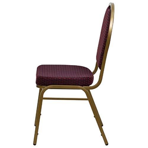 Multipurpose Stacking Chair Dome Back Design Powder Coated Steel Frame Finish - Burgundy Patterned Fabric Seat/Gold Frame/2221