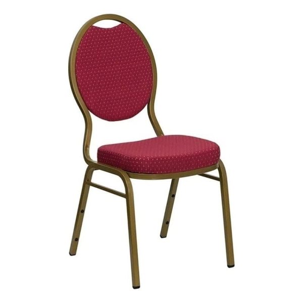 Fabric/Metal Teardrop Back Stacking Chair Burgundy Red