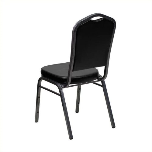 Vinyl/Steel Crown Back Banquet Stacking Chair in Black