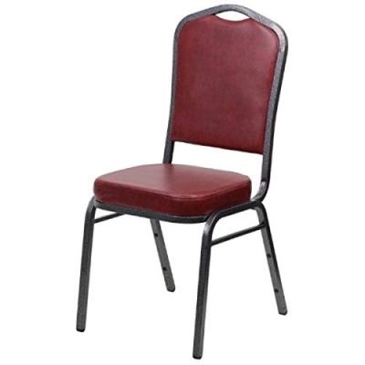 Contemporary Multipurpose Stacking Chair, Powder Coated Steel Frame Finish - Burgundy Vinyl/Silver Vein Frame/2220