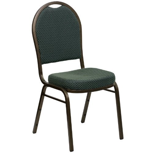 Dome Back Stacking Banquet Chair in Green Patterned Fabric - Gold Vein Frame
