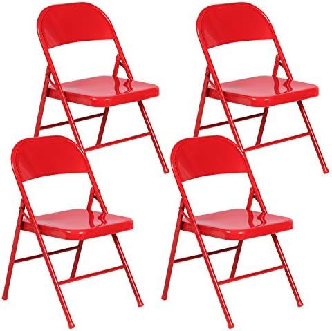 Metal Frame Steel Folding Mounted Chairs with Triple Braced & Double Hinged Back for Home Office,350-Pound Capacity,Orange, Pack of 4