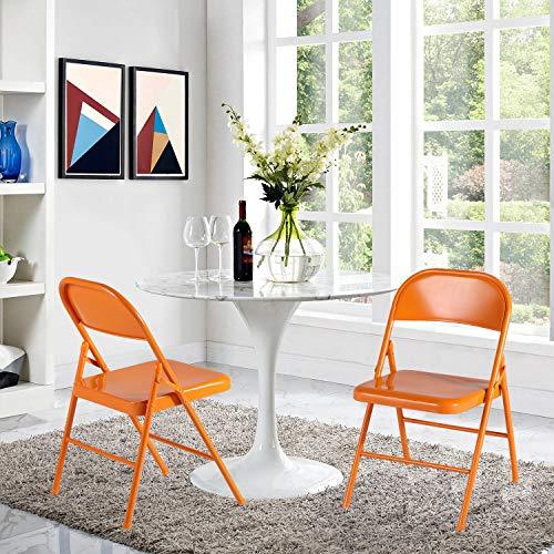 Metal Frame Steel Folding Mounted Chairs with Triple Braced & Double Hinged Back for Home Office,350-Pound Capacity,Orange, Pack of 4